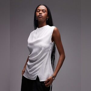 Mango wrap front satin sleeveless top in white size 6